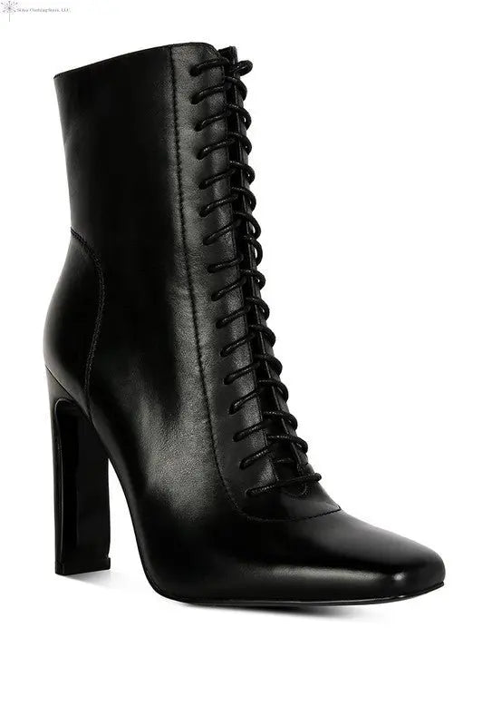 Women's Lace Up Ankle Boots Black | Heeled Ankle Boots | SiAra