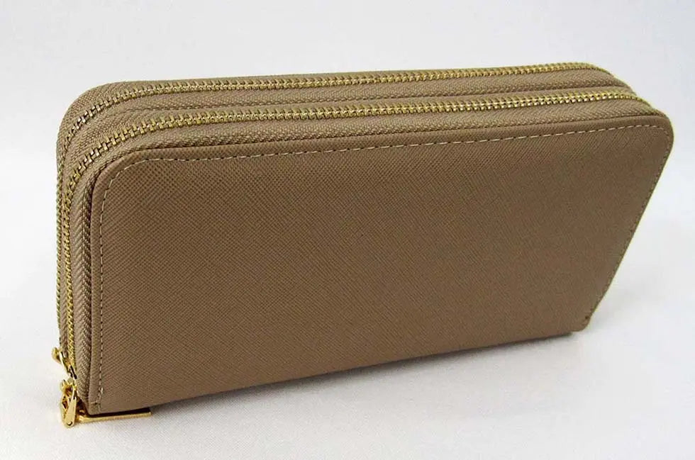 Wristlets Wallet Taupe Double-zipper From the Top |SiAra Clothing Store, LLC