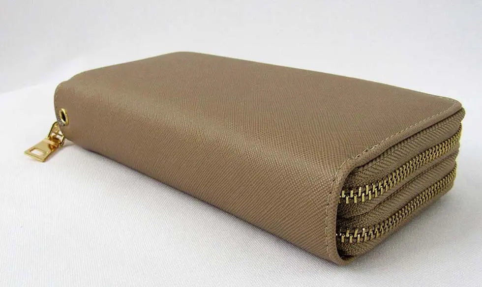 Wristlets Wallet Taupe Double-zipper Sided | SiAra Clothing Store, LLC