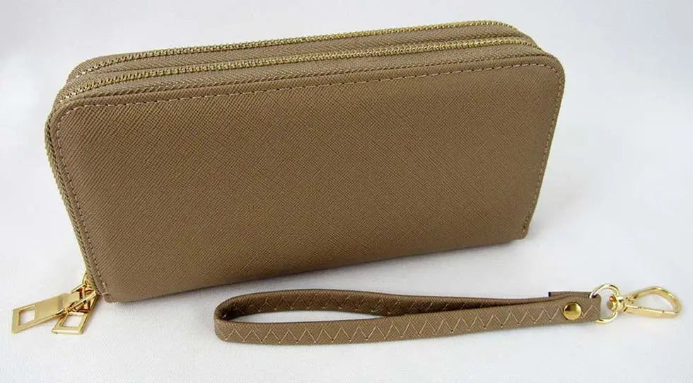 Wristlets Wallet Taupe Double-zipper | SiAra Clothing Store, LLC