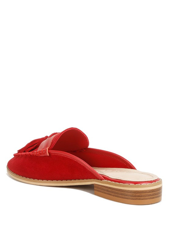 Leather Mules Flat Slip-on Red Sided | SiAra