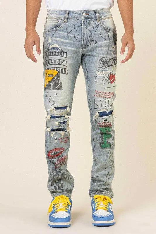 ALL OVER DOODLING SLIM FIT DENIM First Row