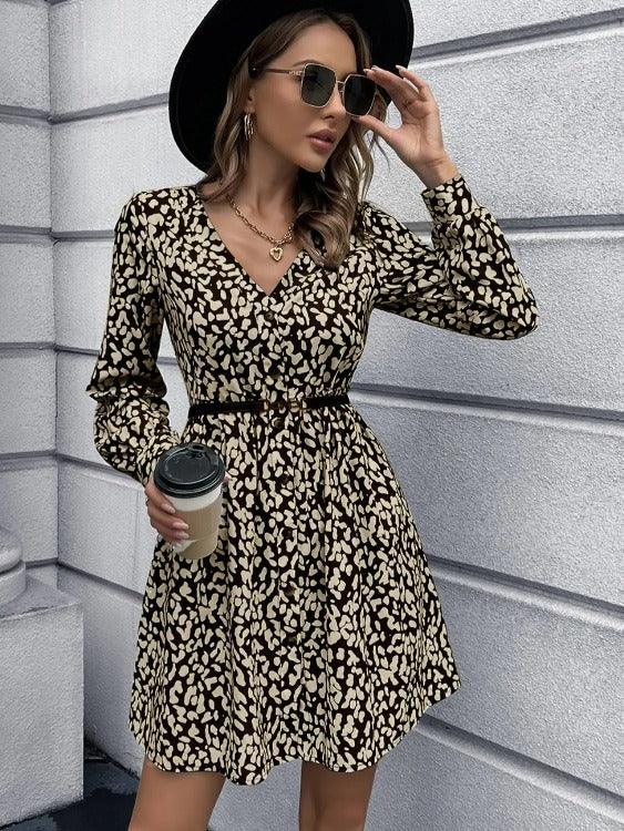 Mini Dress Animal Print Belted Black | SiAra Clothing Store, LLC