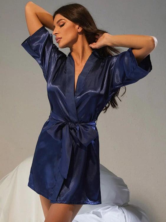 Women's Robe Half Sleeve Belted Navy | SiAra Clothing Store, LLC