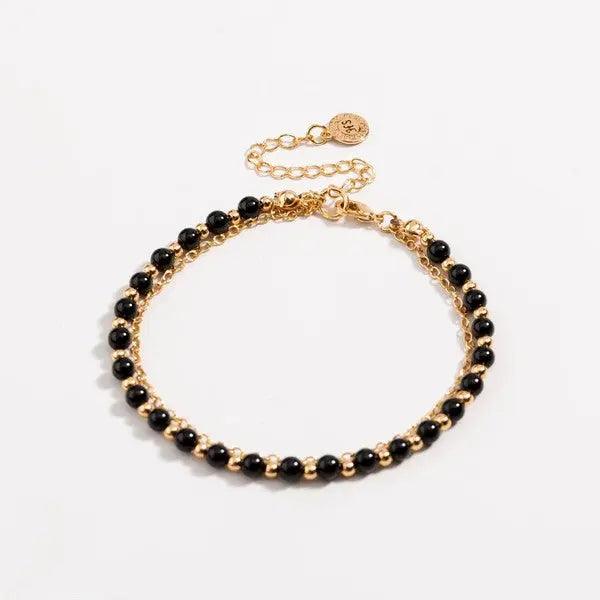 Women's Bracelet Black Beaded 18K Yellow Gold Plated From the Top | SiAra Clothing Store, LLC