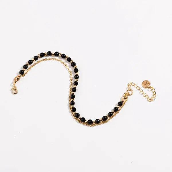 Women's Bracelet Black Beaded 18K Yellow Gold Plated Open Clasp | SiAra Clothing Store, LLC