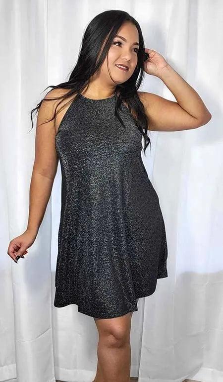 Black Sleeveless Mini Dress | Shimmer, High Neck | SiAra Clothing Store, LLC