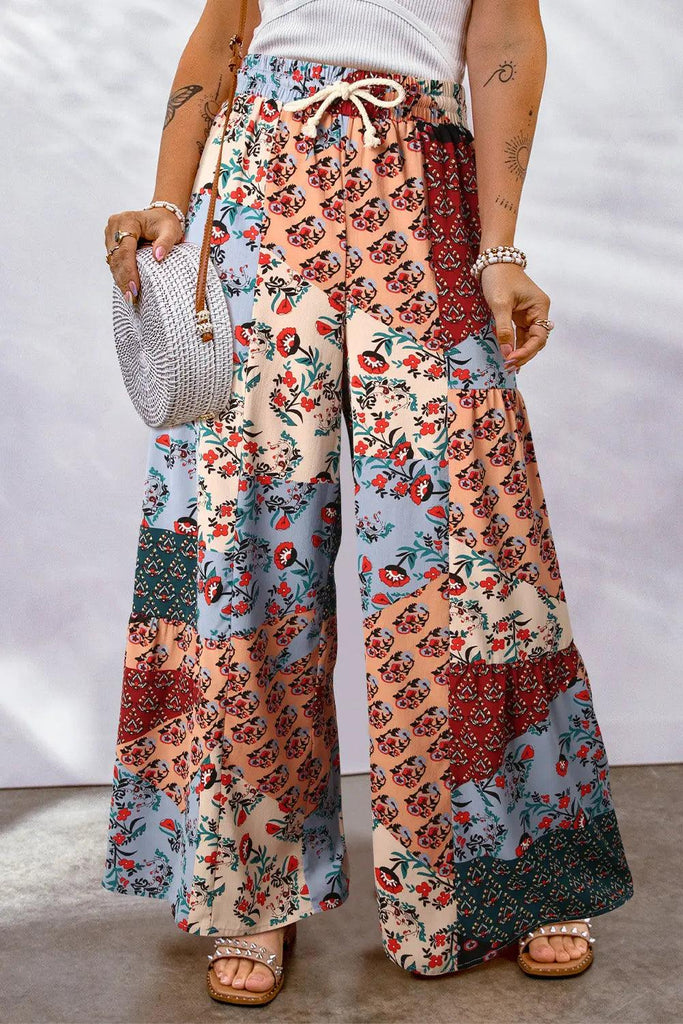 Bohemian Patchwork Drawstring Wide-leg Pants SiAra Clothing Store, LLC
