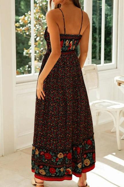 Midi Dress Boho Style Spaghetti Straps Black | SiAra Clothing Store, LLC