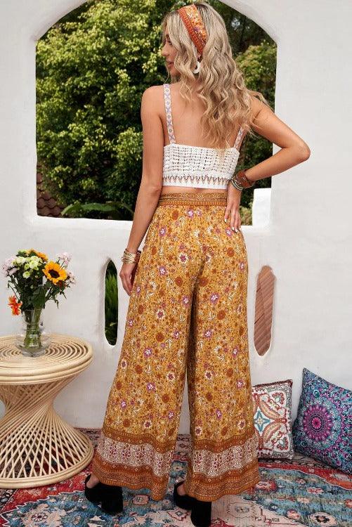 Bohemian Wide Leg Orange Belted Pants Back | SiAra Clothing Store