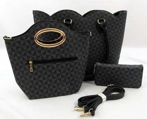 Tote Bag Scalloped Edge 3-in-1 Set Black | SiAra Clothing Store, LLC