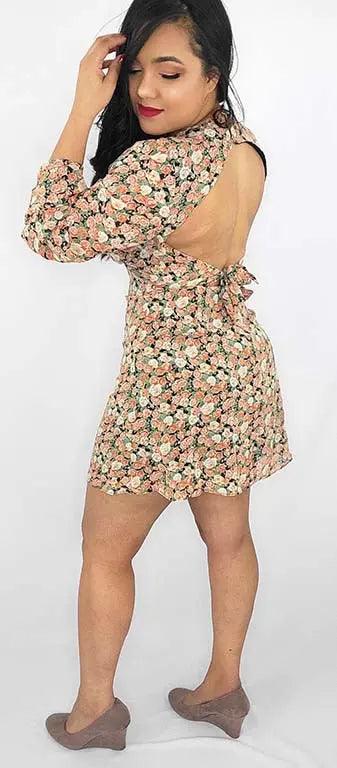Long sleeves open back mini dress - SiAra Clothing Store, LLC