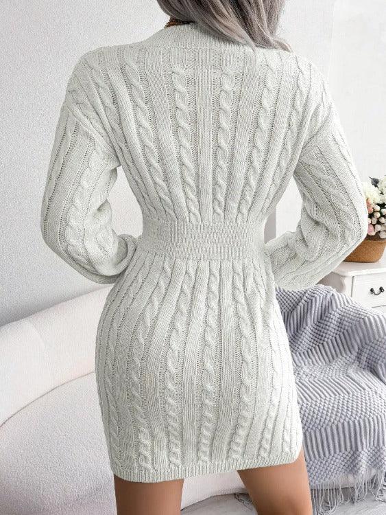 Sweater Dress Mini Cable-knit White Back | SiAra Clothing Store, LLC