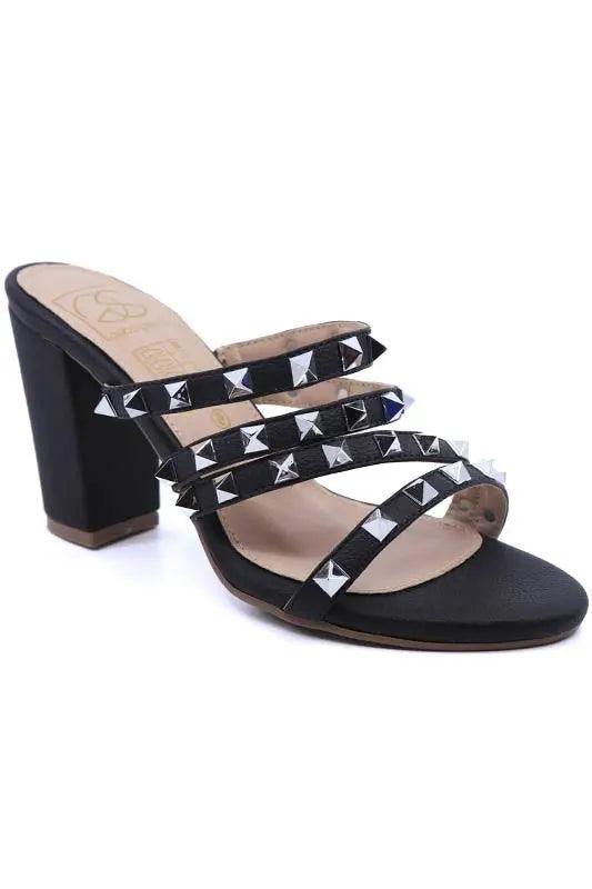 Women's Heels Pyramid Stud Black Right Shoe | SiAra Clothing Store, LLC