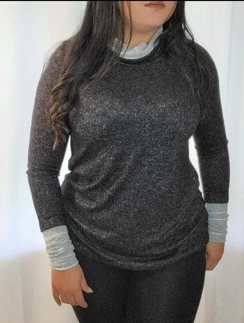 Charcoal Two tone Long Sleeves Jewel's Neck Sweater SiAra Clothing Store