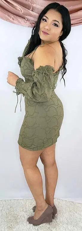 Long Sleeve Mini Dress Cold Shoulder Olive Side | SiAra Clothing Store, LLC