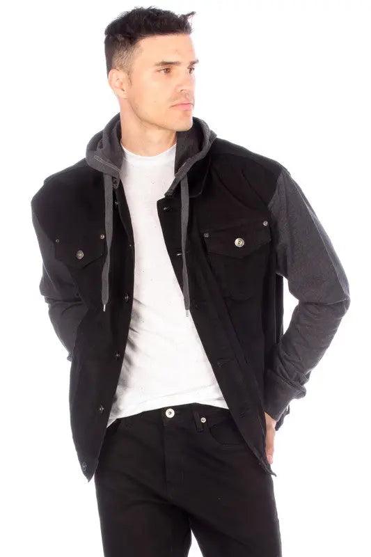 Denim Jacket With Hood Black Sided | SiAra Clothing Store, LLC 