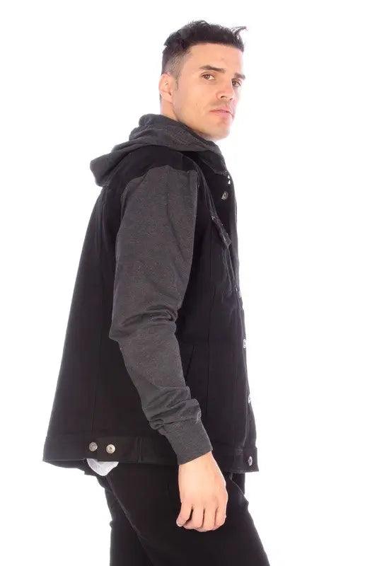 Denim Jacket With Hood Black Side | SiAra Clothing Store, LLC 