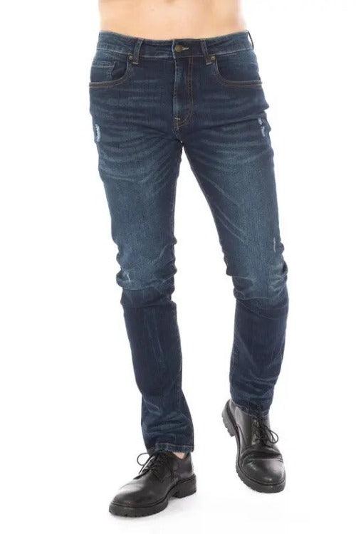 Men's Slim Fit Dark Blue Distress Jeans | SiAra Clothing Store, LLC