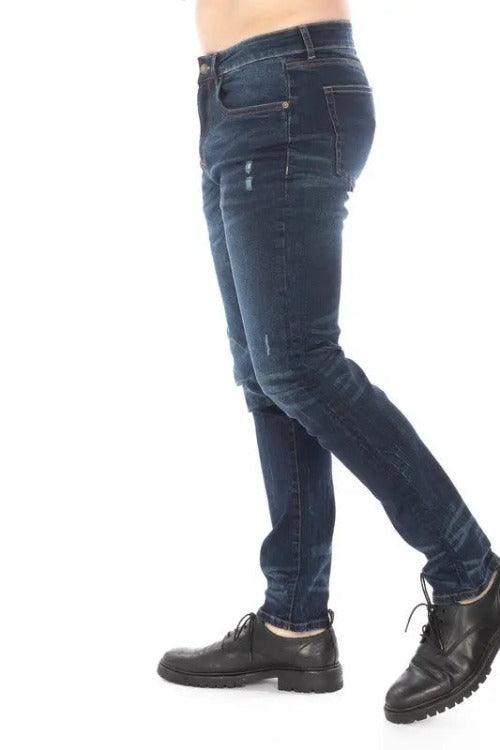 Men's Slim Fit Dark Blue Distress Jeans Side | SiAra Clothing Store, LLC