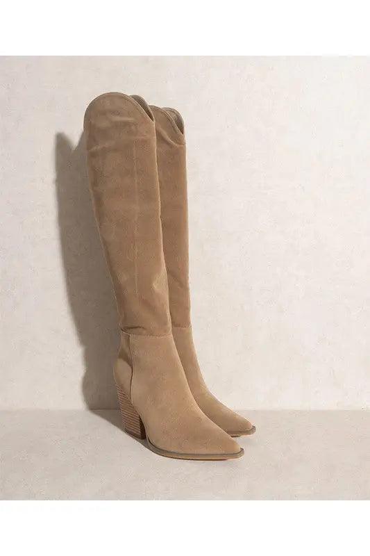Knee High Western Boots Khaki Sided | SiAra Clothing Store, LLC