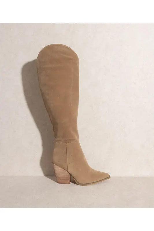 Knee High Western Boots Khaki Right Shoe | SiAra Clothing Store, LLC