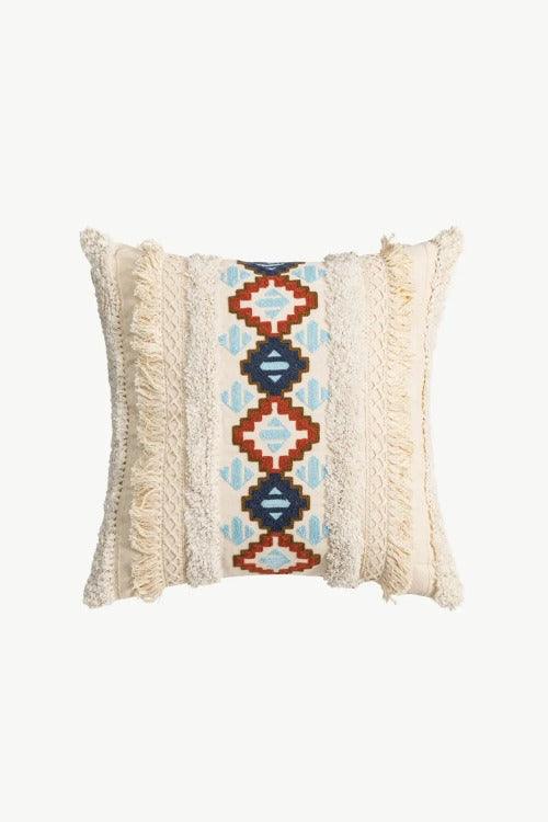 Decorative Throw Pillow Case Embroidered Fringe Detail  Square | SiAra Clothing Store, LLC