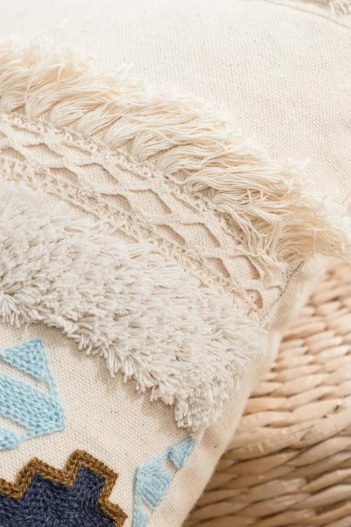 Decorative Throw Pillow Case Embroidered Fringe Detail  Close Up 1 | SiAra Clothing Store, LLC