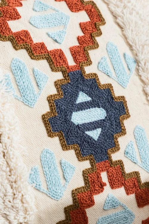Decorative Throw Pillow Case Embroidered Fringe Detail  Close Up 2 | SiAra Clothing Store, LLC