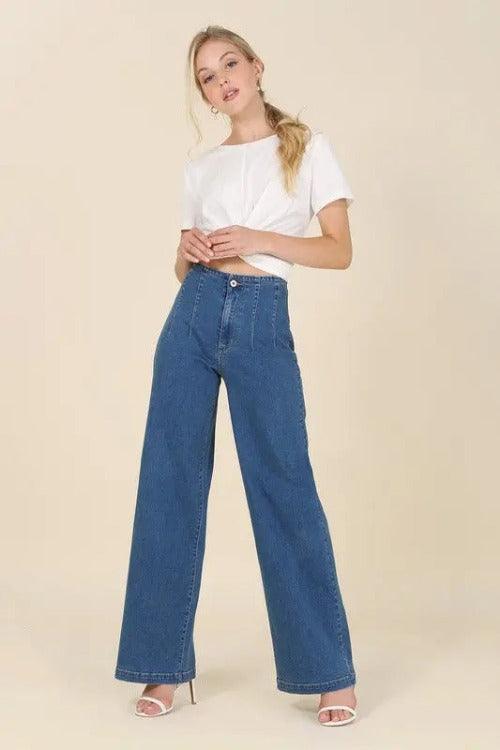 Women's High Waist Pin-tuck Jeans, Flare Jeans