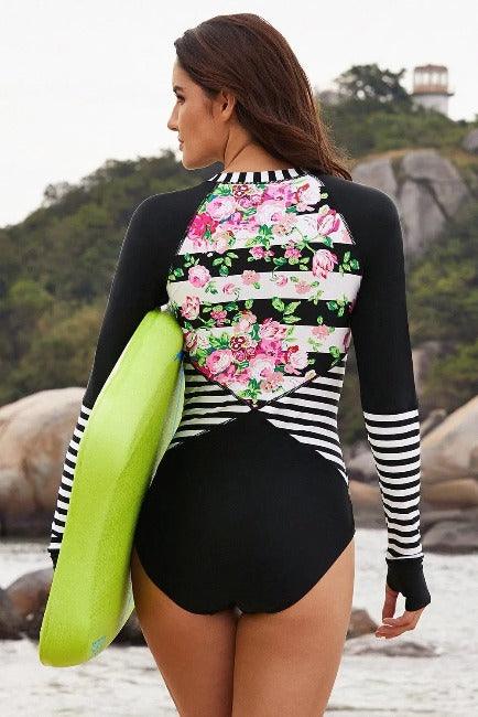 Swimwear | Floral Striped One-piece | SiAra Clothing Store, LLC