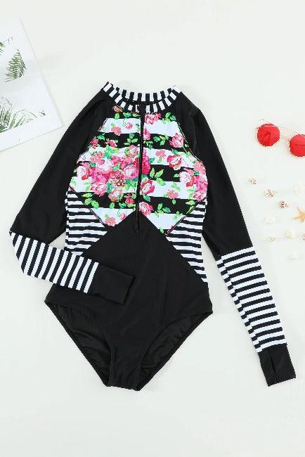 Swimwear | Floral Striped One-piece | SiAra Clothing Store, LLC