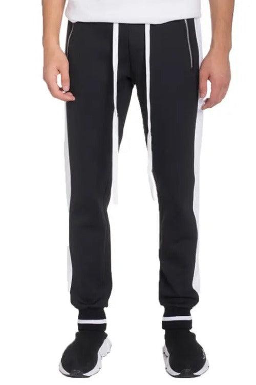 Men's Joggers Sweat-pants Side Stripe Black/White Front | SiAra Clothing Store