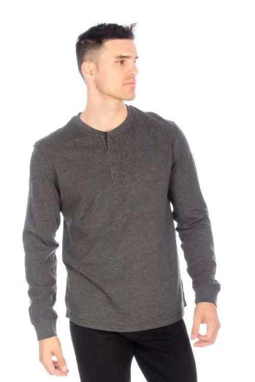 Men's Long Sleeve Henley Shirt Charcoal | SiAra Clothing Store
