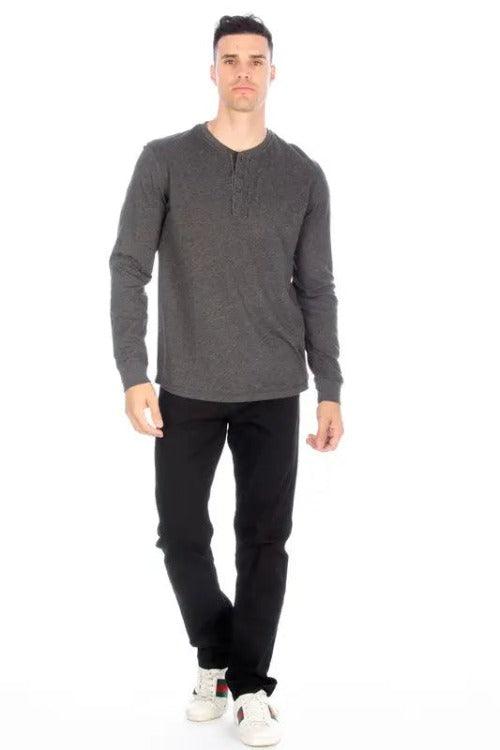 Men's Long Sleeve Henley Shirt Charcoal Front | SiAra Clothing Store