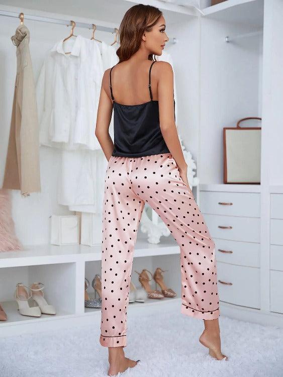 Pajama Set Satin Polka Dots with Lace Back | SiAra Clothing Store, LLC