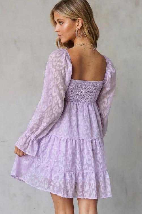 Tiered Mini Dress Leopard Applique Purple Back | SiAra Clothing Store