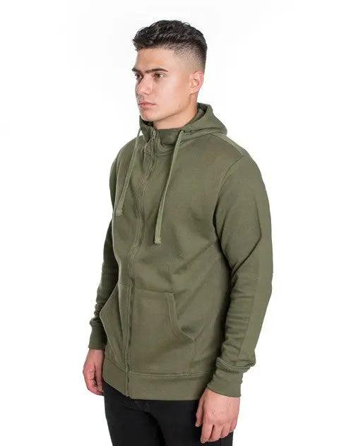 Men's Fleece Hoodie Jacket Olive Side | SiAra Clothing Store, LLC