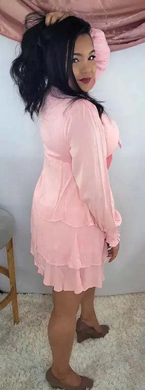 Mini Dress Pink Ruffle Long Sleeves | SiAra Clothing Store, LLC