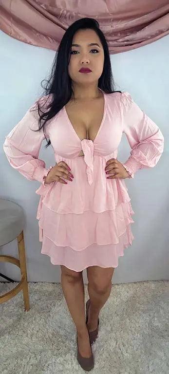 Mini Dress Pink Ruffle Long Sleeves | SiAra Clothing Store, LLC
