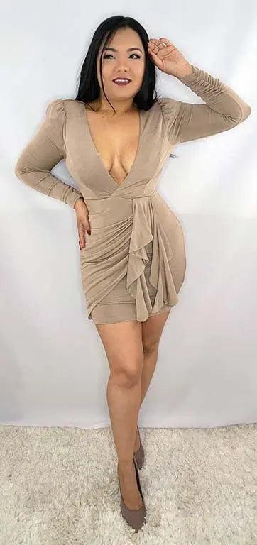 Mini Dress Mocha Long-sleeves | SiAra Clothing Store, LLC
