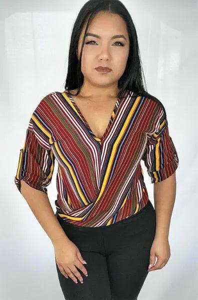 Multicolor Striped 3/4 Sleeves Blouse SiAra Clothing Store, LLC