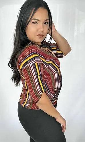 Multicolor Striped 3/4 Sleeves Blouse SiAra Clothing Store, LLC