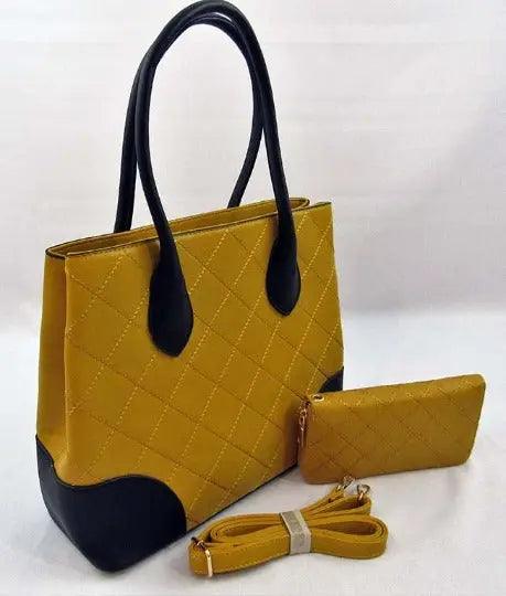 Tote Bag Mustard Quilted Handbag Wallet Set | SiAra Clothing Store, LLC