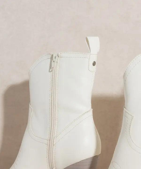 Western Short Boots White Close Up of the Zipper | SiAra Clothing Store, LLC