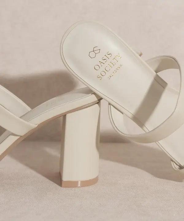 High Heel Straps Sandals Beige Close up  | SiAra Clothing Store, LLC