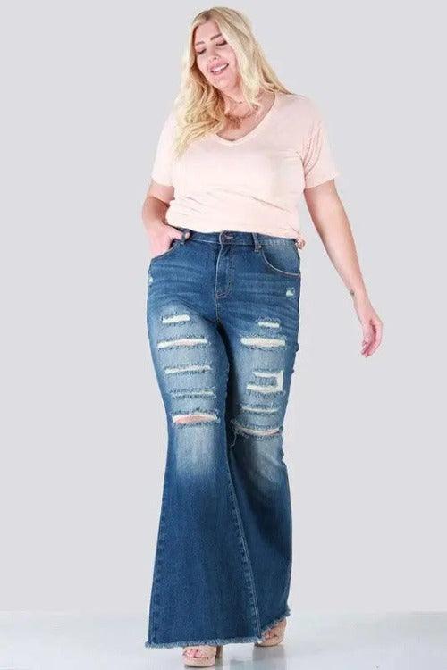 Women's Jeans Boot-cut Raw Hem Plus Dark Blue | SiAra Clothing Store, LLC