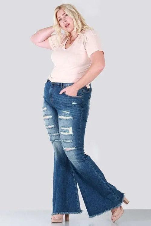 Women's Jeans Boot-cut Raw Hem Plus Dark Blue Sided | SiAra Clothing Store, LLC