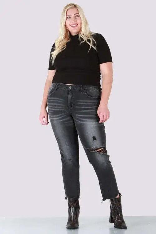 Women's Plus Relaxed Grey Skinny Jeans Front | SiAra Clothing Store, LLC