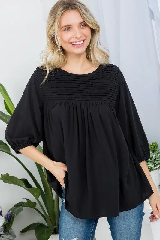 Women's Plus Solid Tunic Blouse Black | SiAra Clothing Store, LLC
